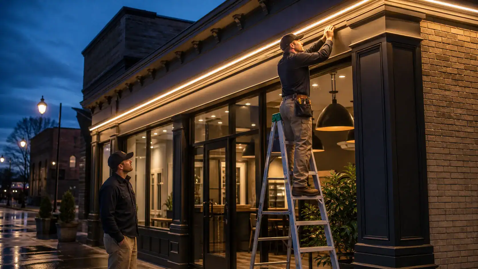 How Kasson Storefronts Use Permanent Lighting After Dark