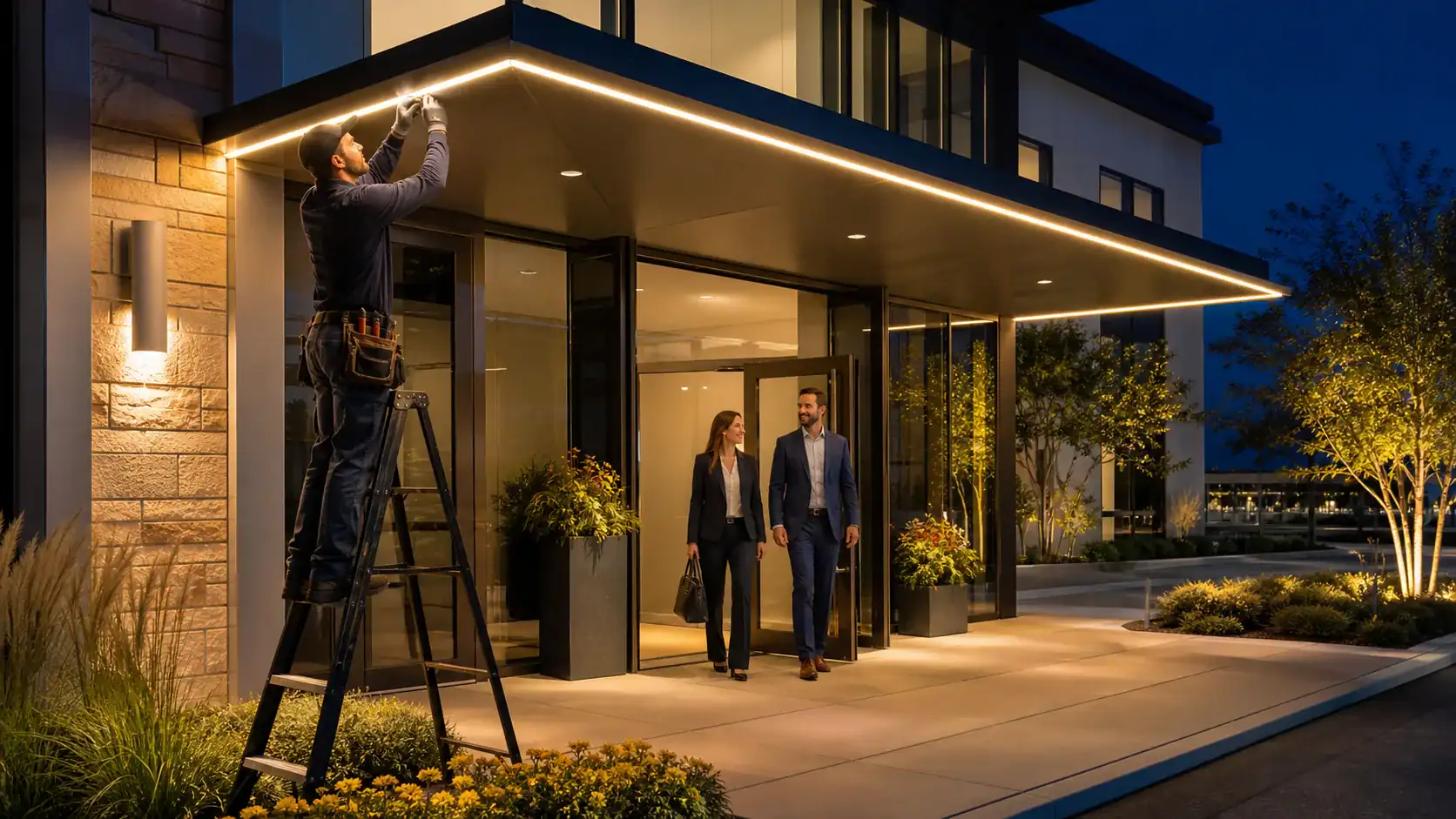 Permanent Outdoor Lighting For Rochester Business Entrances